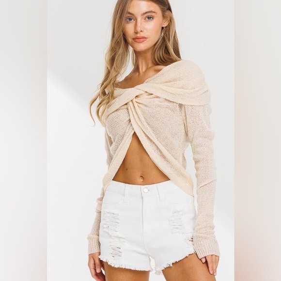 Off the Shoulder Twist Front Sweater Top - Picture 2 of 3